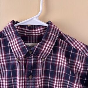 Eddie Bauer Navy and Burgundy Plaid Shirt